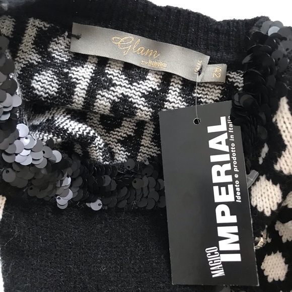 Glam Patchwork Italian Wool Blend Winter Sweater - Picture 14 of 16